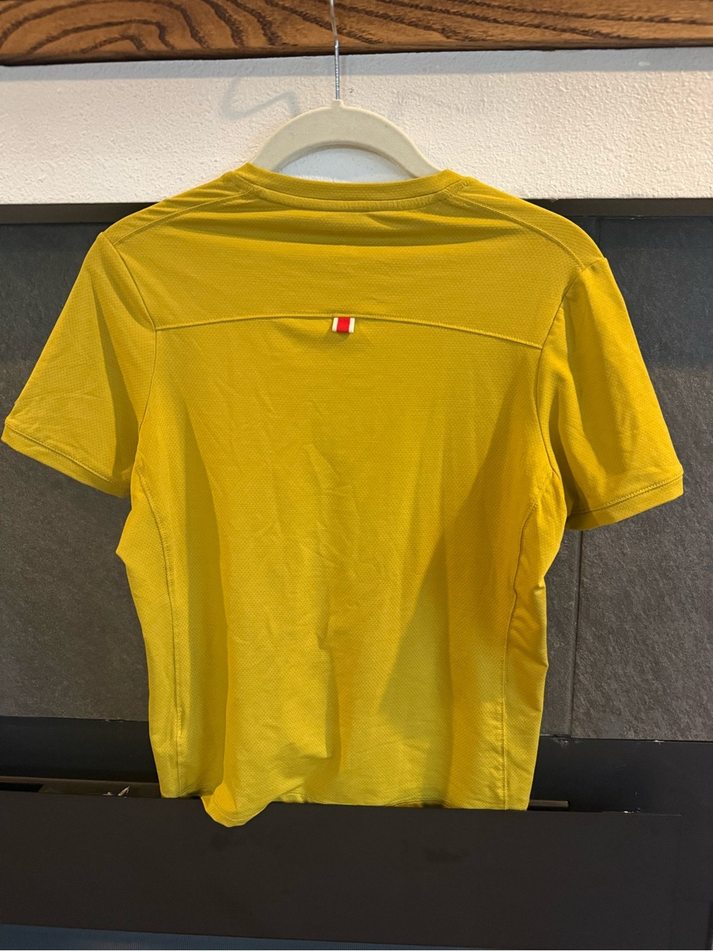 Tracksmith Yellow Short-Sleeve Performance Tee with Red-White Tab